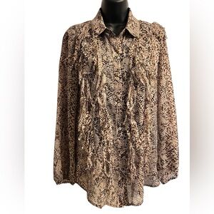 Chico’s Sheer Animal Print Buttoned Blouse Sz 0 Small